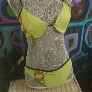 Vintage Lime Green Y2K Dolce & Gabbana Chain Motif Bikini Large